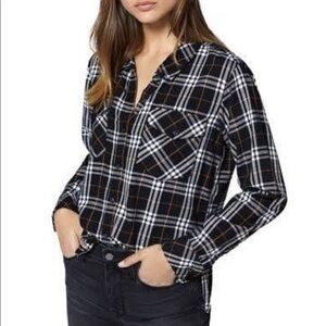 Sanctuary Black White Plaid Top with Brown Accent